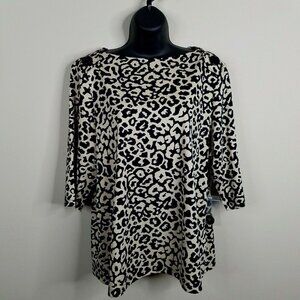 Westbound Petites Womens Animal Print Shirt Size PXL Tan‎ Black Button New